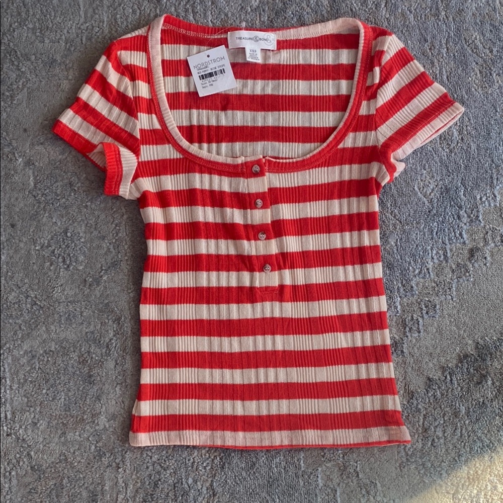 Treasure & Bond Red and Cream Striped Top size XXS